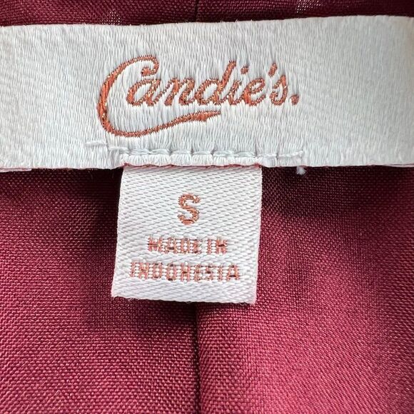 Candies Y2K Shift Burgundy Laser Cut Lined Mini Dress Slit Long Sleeves Size S - Picture 5 of 11